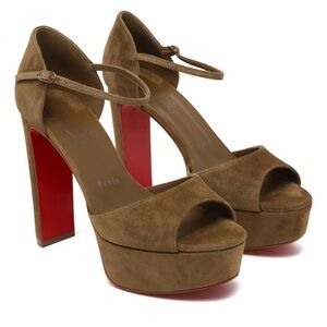 New CHRISTIAN LOUBOUTIN Sandaloo Peep-Toe Suede Sandals in Bronzo/Bronzo Size 39